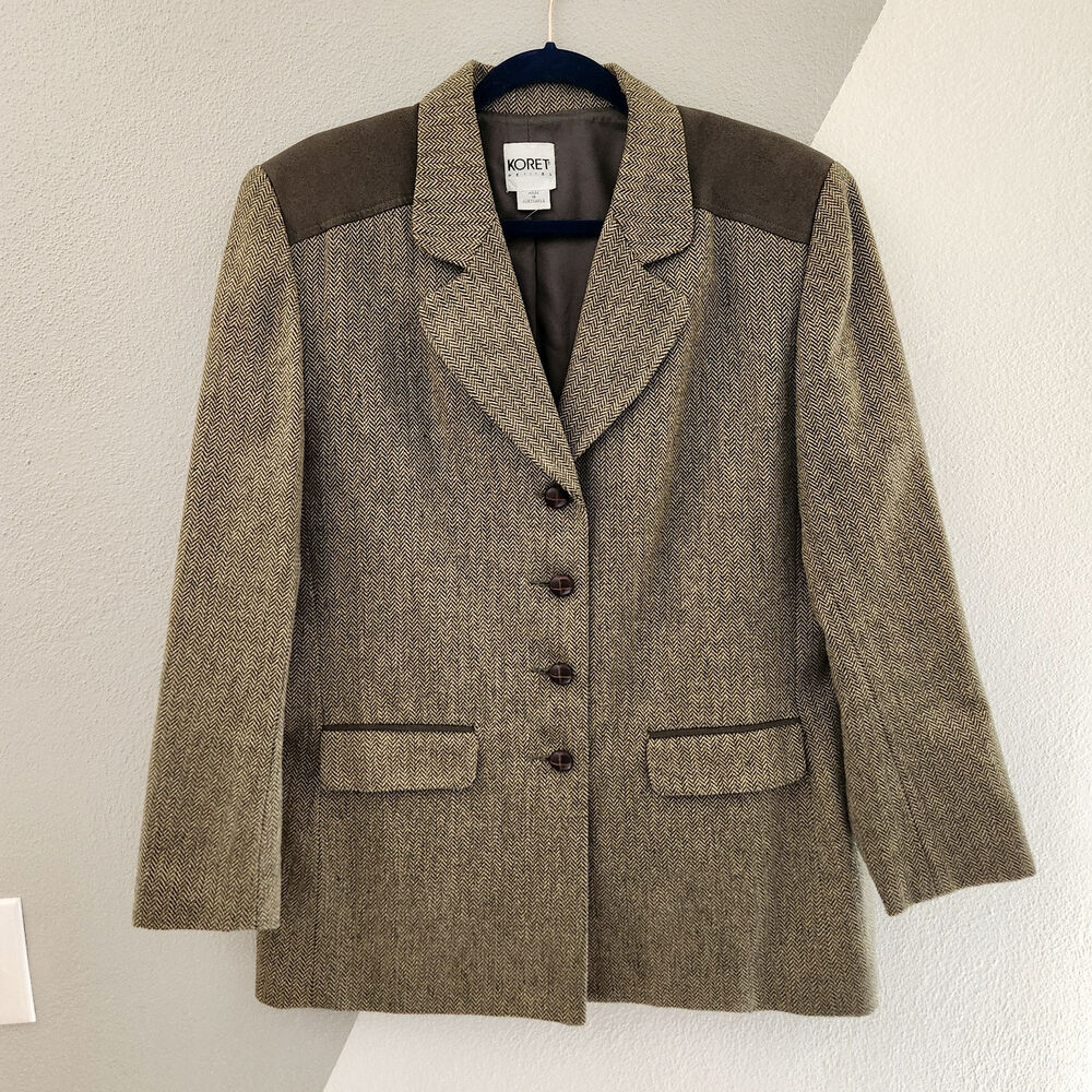 Vintage Koret wool tweed long line equestrian Blazer 14
